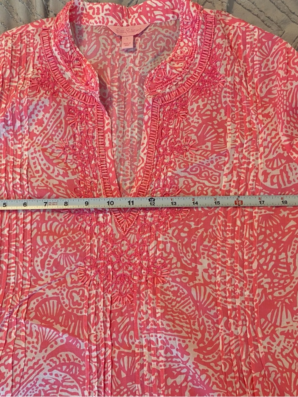 Lilly Pulitzer Patterned Pink Coral tunic size Large Excellent Condition - Picture 6 of 7